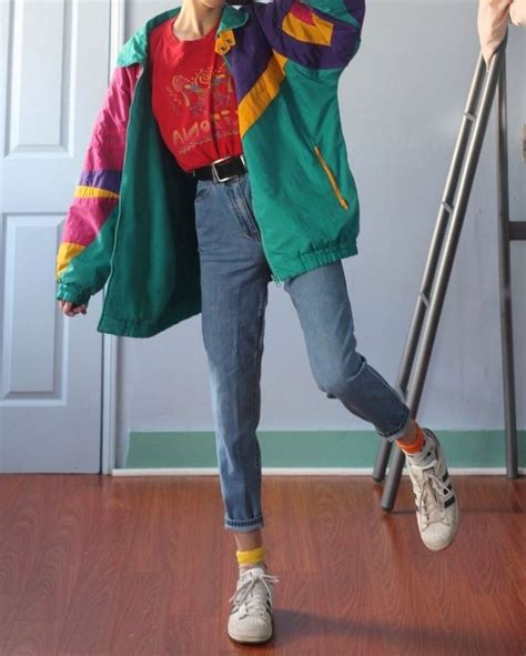 Colourful 80s Vintage Colourblock Jacket Retro Outfits Retro