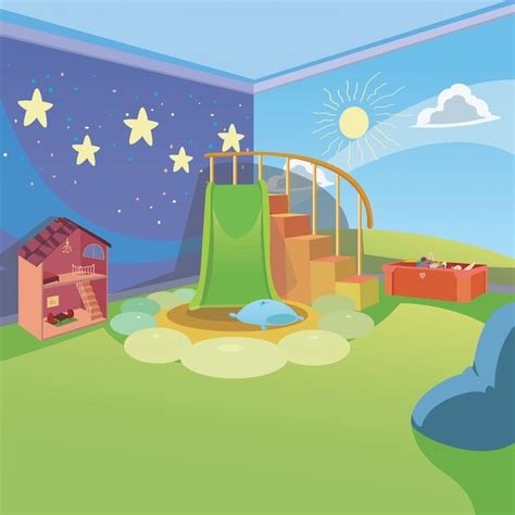 Premium Vector Kids Playroom At Home With Cartoon Style Background