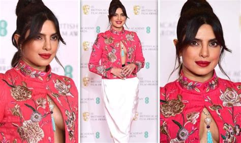 priyanka chopra exposes serious cleavage as she goes braless in head turning bafta outfit