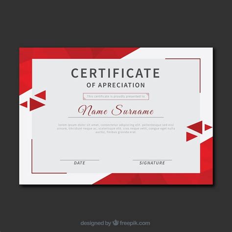 Certificado De Reconocimiento Con Triángulos Rojos Vector Premium