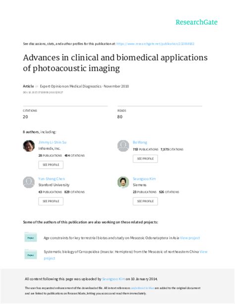 Pdf Advances In Clinical And Biomedical Applications Of Photoacoustic