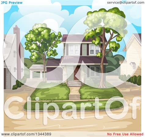 Clipart Of A Front Yard And Home With Neighbors Royalty Free Vector Illustration By Merlinul
