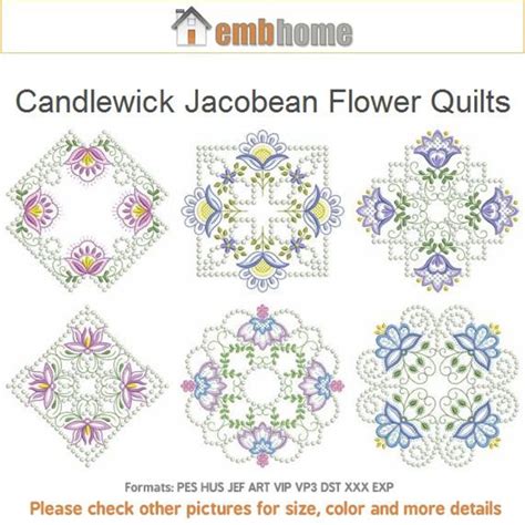 Candlewick Jacobean Flower Quilts Machine Embroidery Designs Instant
