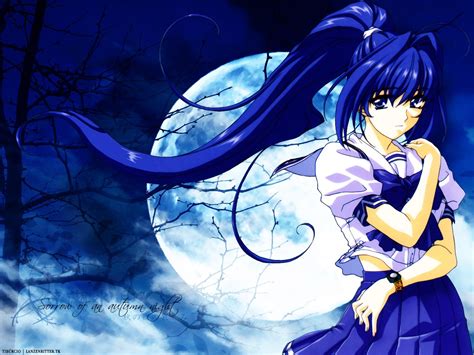 Wallpaper Illustration Anime Girls Blue Hair Moon Kimi Ga Nozomu