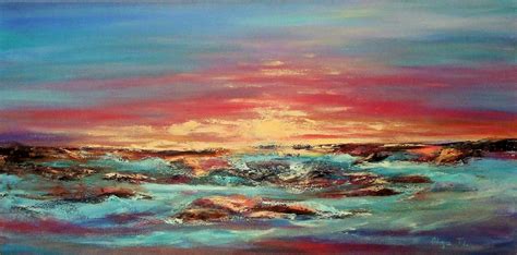 Seascape Blue Abstract Original Painting Sunset Art New Years Ts