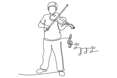 Continuous Line Drawing Of Young People Playing The Violin Vector