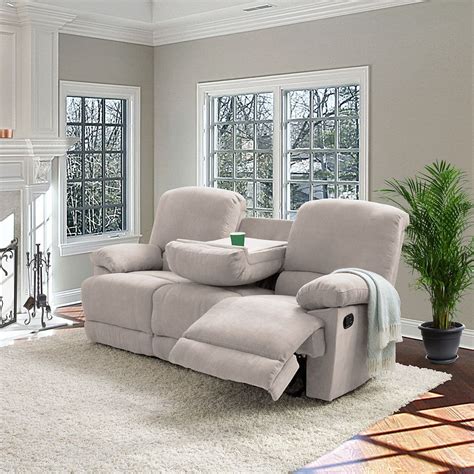 Corliving Lea Beige Chenille Fabric Reclining Sofa The Home Depot Canada