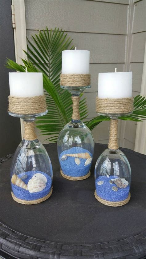 Seashell And Sand Wine Glass Candle Holders Set Of 3 Etsy