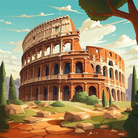 Premium Vector A Cartoon Style Illustration Of Roman Colosseum