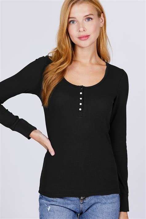 Womens Basic Henley Thermal Long Sleeve Knit T Shirt W Buttons Ebay