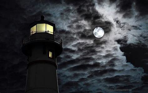 Full Moon Beautiful Lighthouse Lighthouse Dark Night