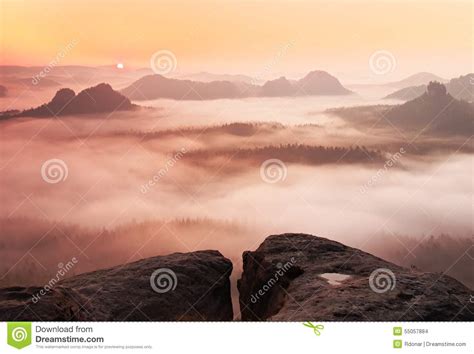 Dreamy Misty Landscape Majestic Mountain Cut The Lighting Mist Stock