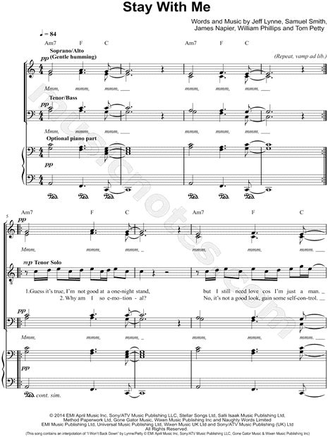 Sam Smith Stay With Me Satb Choir Piano Choral Sheet Music In C