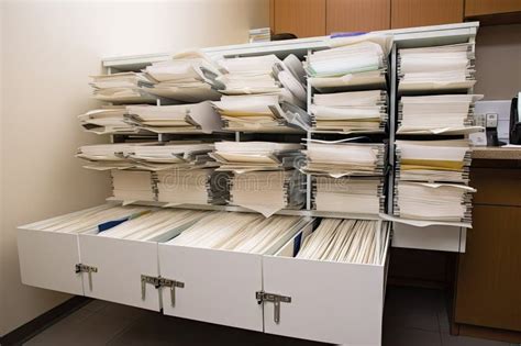 Organized Filing System With Files And Documents Sorted By Category Or