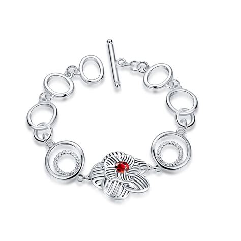 Lsh483 New Fashion Women Silver Flower Chunky Link Chain Bracelets