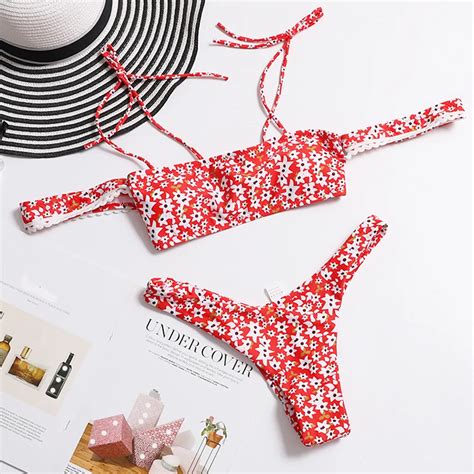 Klv Swimsuits Women Summer Plus Size Sexy Bikini Brazilian Set Red