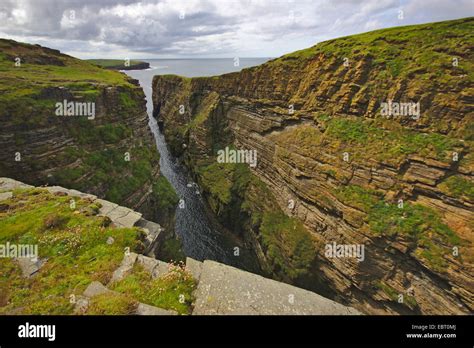 Cliff Line With Ravine Like Erosion Ramna Geo United Kingdom Stock