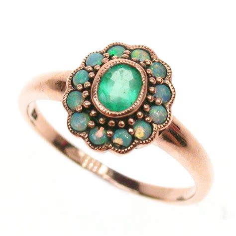 Rose Gold Emerald Ring 9ct 9k 14k 18k Solid Gold Vintage Etsy Opal
