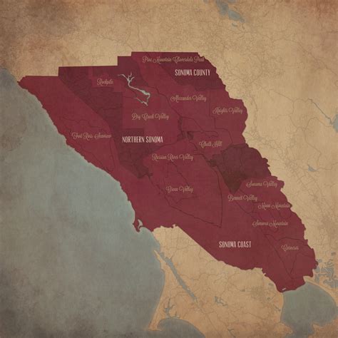 Sonoma Valley Wine Region Map City Prints