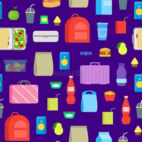 Cartoon Color School Lunch Food Boxes Seamless Pattern Background