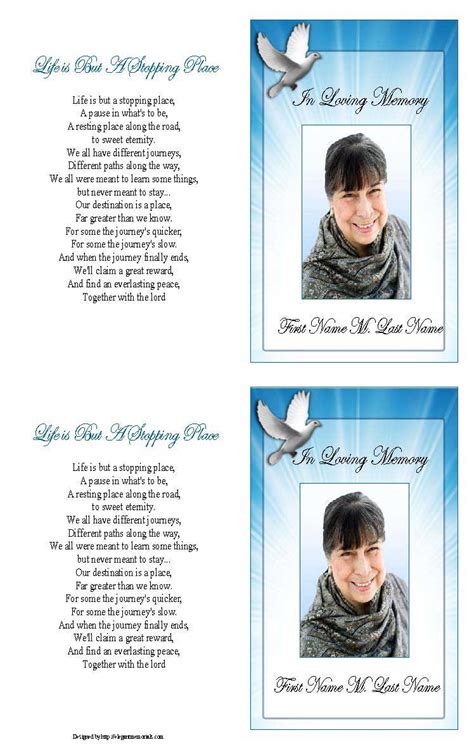 Celestial Dove Funeral Card Template Elegant Memorials