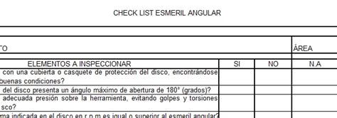 Check List Esmeril Angular Ingenieria El 233 Ctrica Electricidad Gambaran