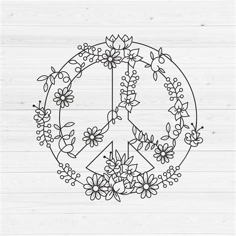 Peace Sign Svg Floral Peace Sign Svg Hippie Svg Flower | Etsy