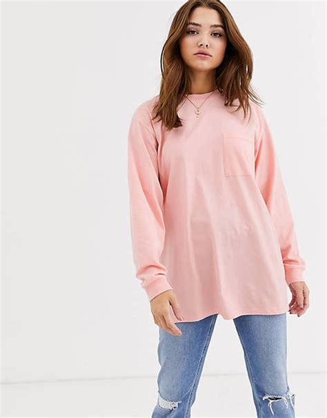 Asos Design Oversized T Shirt With Pocket Detail In Peach Asos