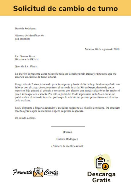 Carta De Solicitud De Cambio De Turno Estructura Y Formato Para Descargar