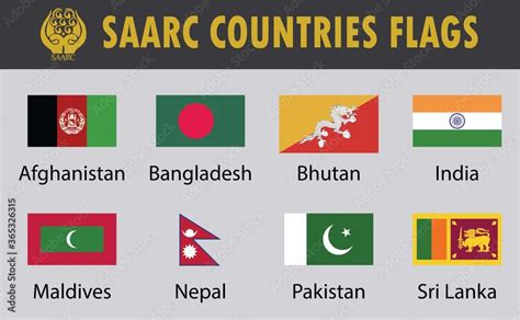 Flag Set Of Saarc Countries Eight Saarc Countries Flags With Country