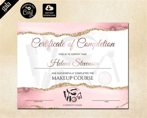 Makeup Certificate of Completion Lashes Certificate Template | Etsy