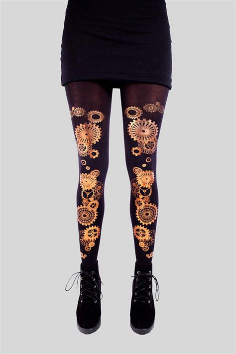 Steampunk 100 Denier Tights Handmade Foil Silk Screen Printed