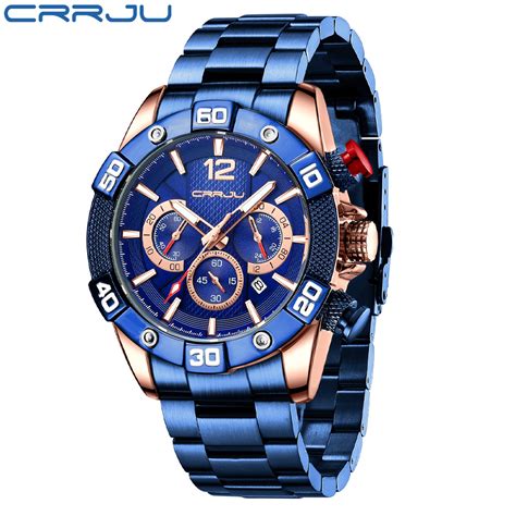 crrju new men watches top brand luxury chronograph quartz with stainless steel sports wristwatch
