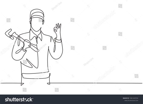 Continuous One Line Drawing Plumber Gesture Stock Vector Royalty Free