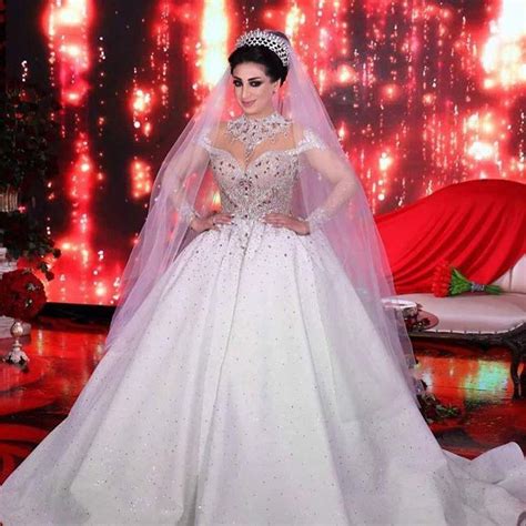 Luxurious Arabic Aso Ebi Ball Gown Wedding Dresses Beaded Crystals High