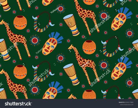 Collection African Illustrations Seamless African Pattern Stock Vector