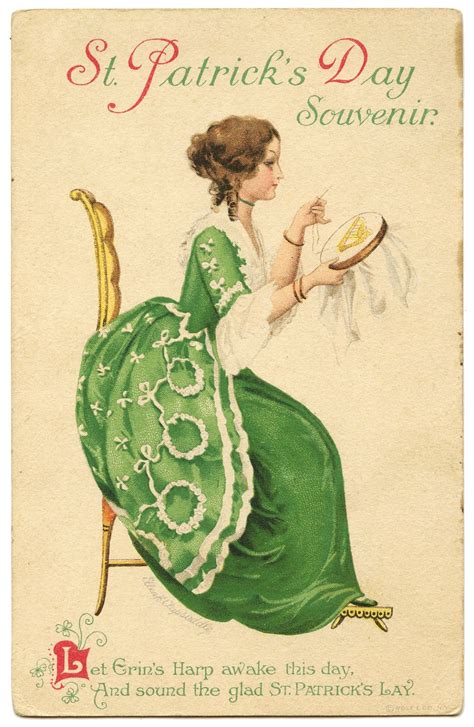 Vintage St Patricks Day Image Lady With Harp The Graphics Fairy