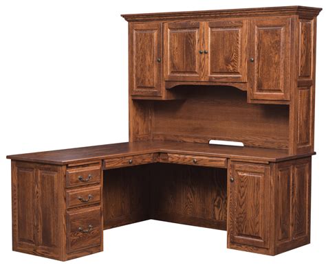 Raised Panel 70″ X 70″ L Shaped Corner Desk With Hutch Top Amish