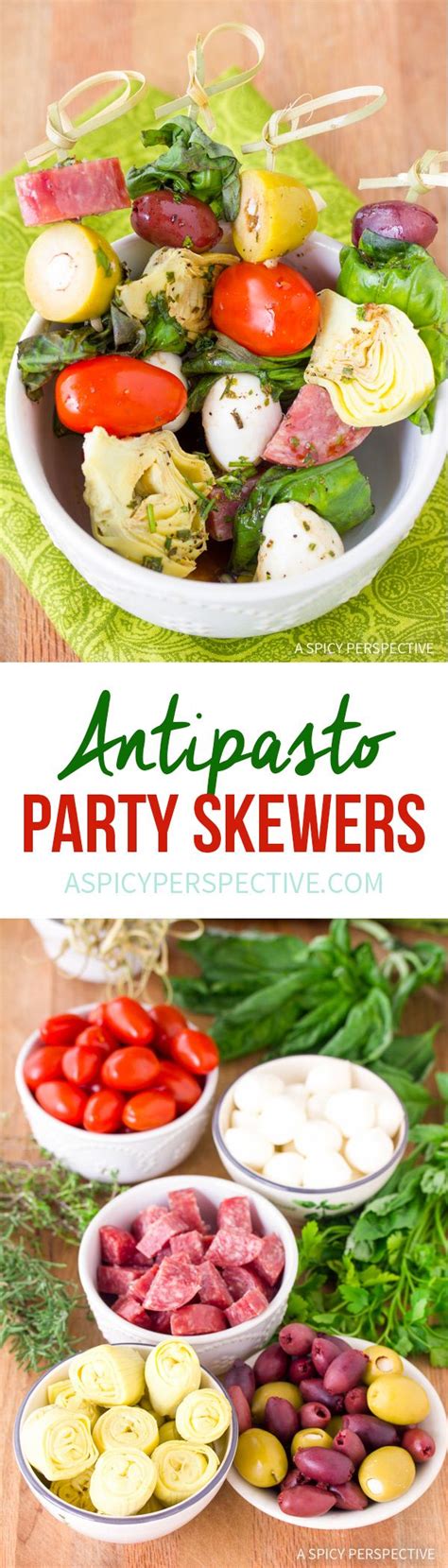 A fun party finger food!submitted by: Make-Ahead Antipasto Skewers with Herb Vinaigrette Recipe via @spicyperspectiv | Antipasto ...