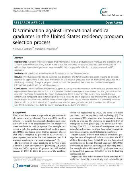 pdf discrimination against international medical graduates in the united states residency