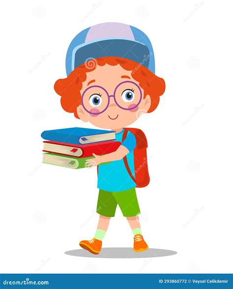 Cartoon Boy Holding A Pile Of Books Stock Illustration Illustration