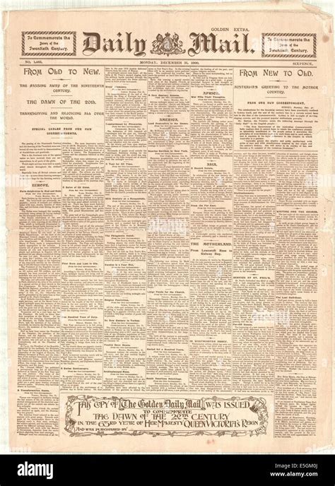 1900 Daily Mail Golden Edition Welcoming In The 20th Century Stock