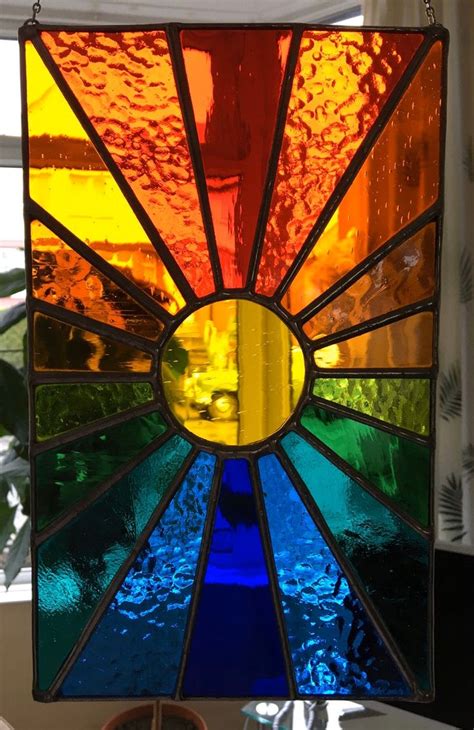 Sunburst Stunning Bright Colours Stained Glass Suncatcher Etsy Stained Glass Sunburst Colours