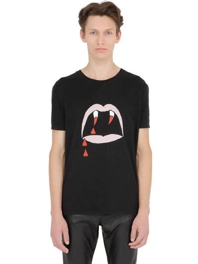 Saint Laurent Vampire Printed Cotton T Shirt Black Modesens