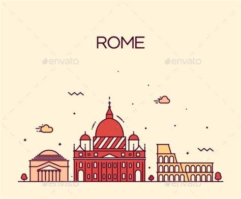 Rome City Skyline Detailed Vector Line Art Style Rome City City