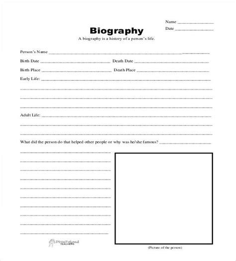 Biography Sheet Template Biography Template Biography Book Report Template Example Of Biography