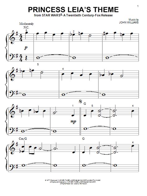 Princess Leias Theme Sheet Music By John Williams Piano Big Notes