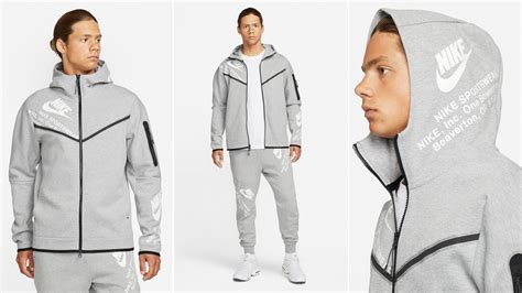 Nike Tech Fleece Graphic Hoodie In Dark Grey White And Black