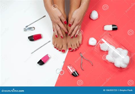 Beautiful Female Feet And Hands At Spa Salon On Pedicure And Manicure