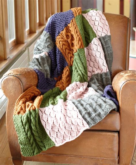 Patchwork Sampler Throw Pattern Knit Knitted Blankets Patchwork
